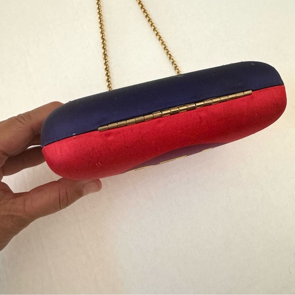 Kotur Red Blue MORLEY YES NO Printed Satin Box Clutch B#27 - Picture 4 of 12
